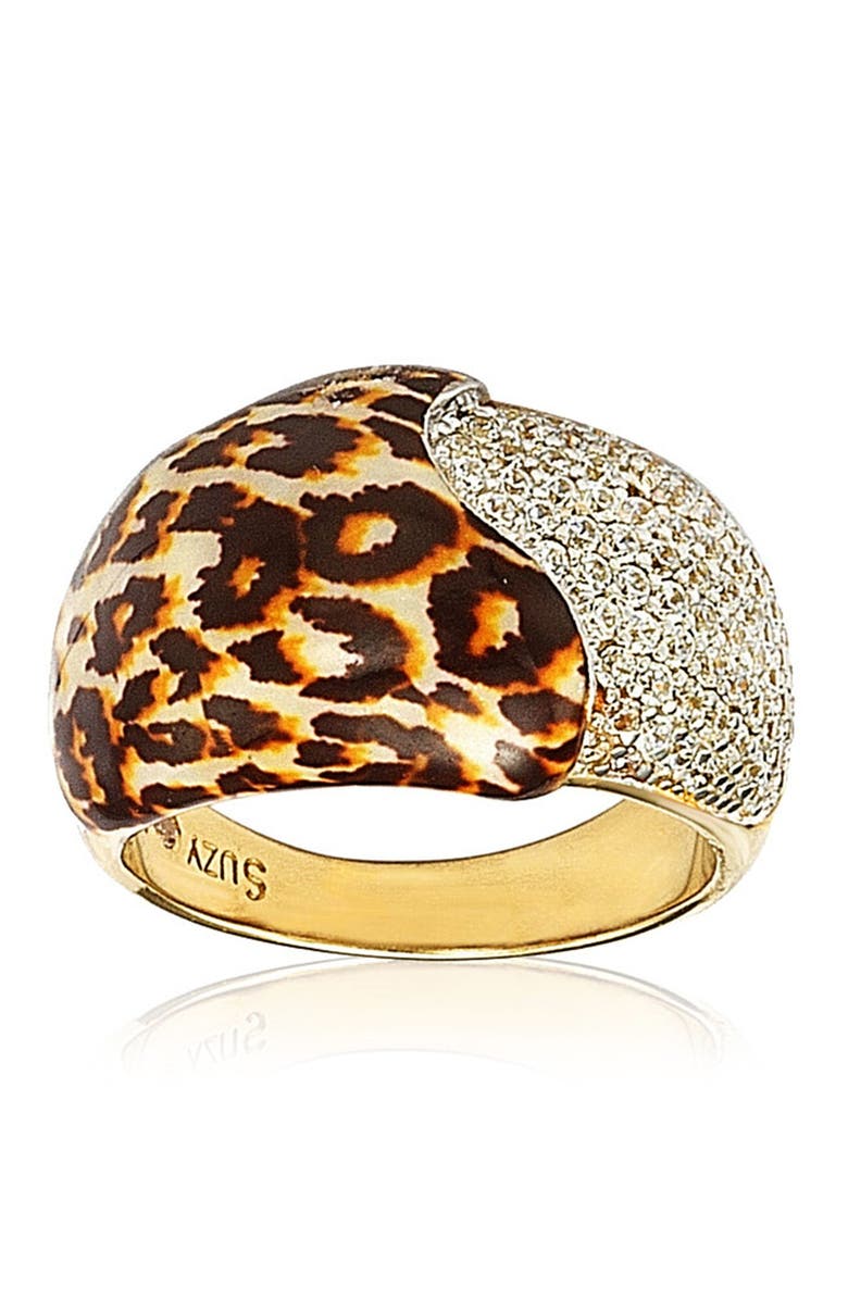 SUZY LEVIAN 14K Gold Plated Sterling Silver Pave CZ & Animal Print Dome Band Ring, Alternate, color, 