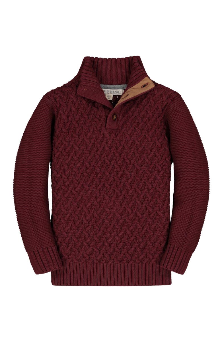 Hope & Henry Baby Boys' Mock Neck Cable Sweater, Infant, Main, color, Wine Herringbone