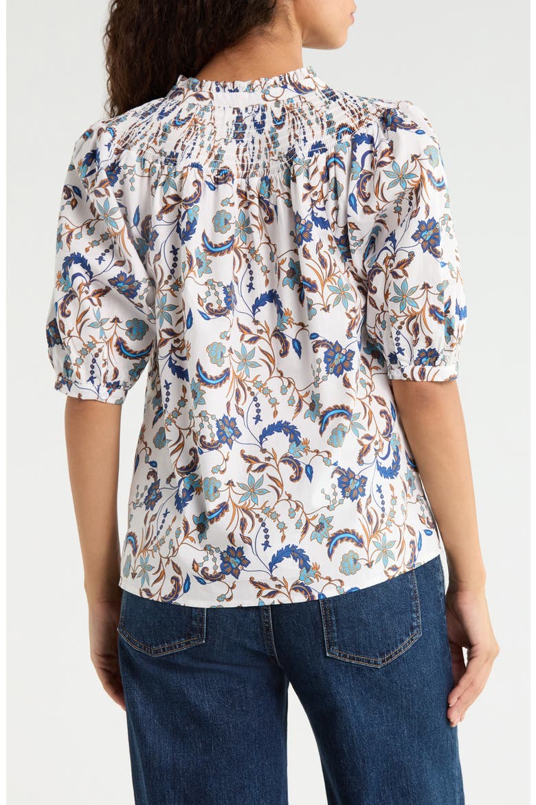 Ralston Smocked Floral Cotton Button-Up Top, Alternate, color, OFF-WHITE-MULTI