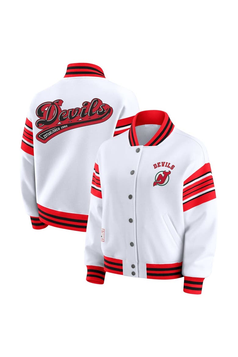Women's WEAR by Erin Andrews White/Red New Jersey Devils Full-Snap Fleece Sweatshirt Jacket, Main, color, Red