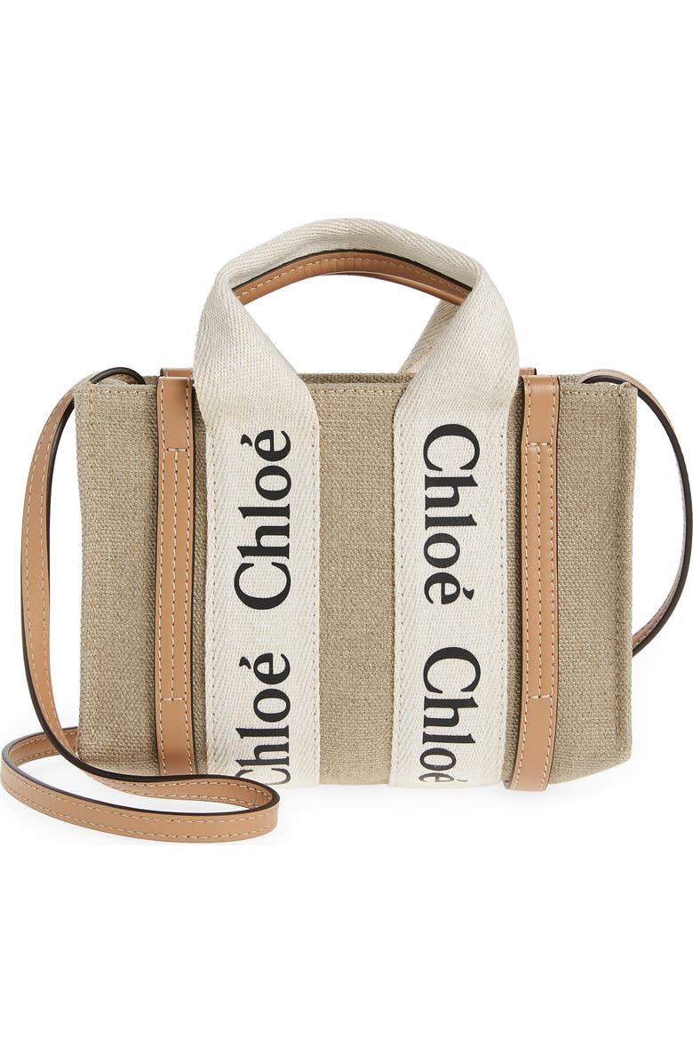 Chloé Mini Woody Logo Strap Canvas Tote, Main, color,