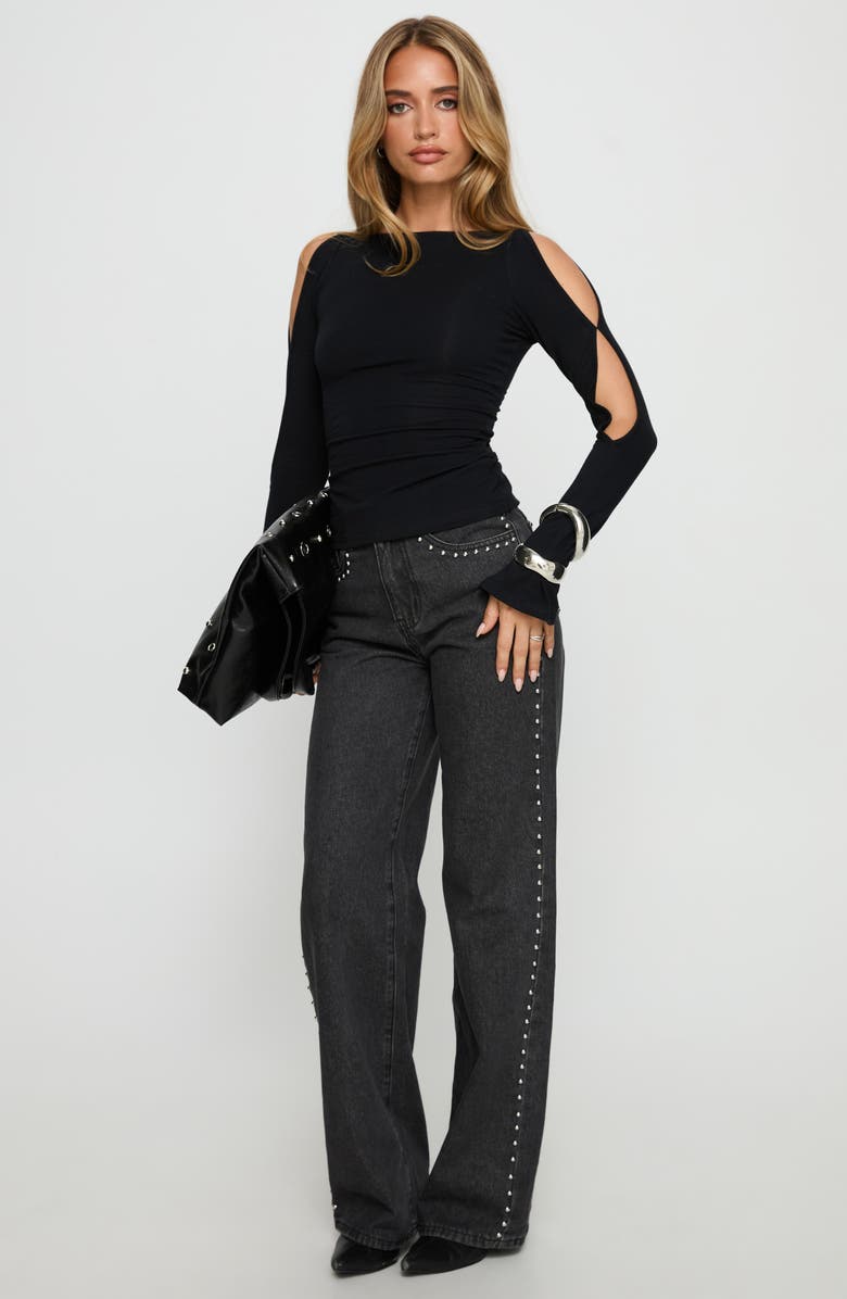 Princess Polly Split Sleeve Cotton Top, Alternate, color, Black