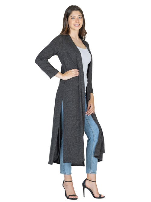 24seven Comfort Apparel Womens Long Duster Open Front Knit Cardigan In Gray