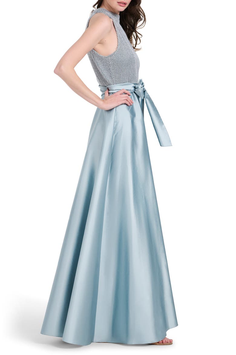 Beaded Mock Neck Sleeveless Taffeta Gown, Alternate, color, LIGHT BLUE