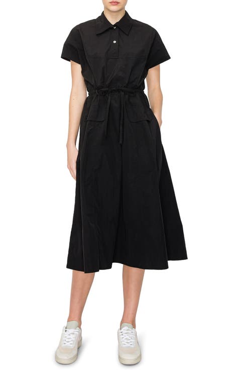 Drawstring Waist Midi Shirtdress