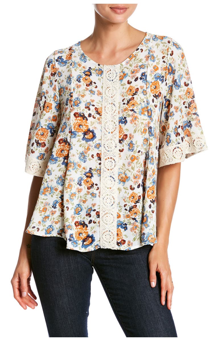 Everleigh Crochet Trim Floral Print Blouse, Main, color, 