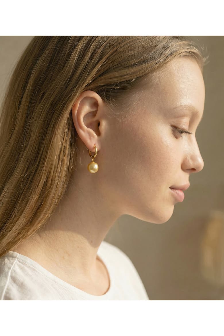 Golden South Sea Pearl Huggie Tania Earrings, Alternate, color, Yellow Gold