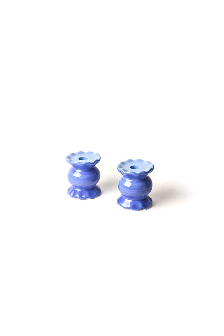 Iris Blue Small Knob Candle Holder with Ruffle Set of 2, Main, color, Blue