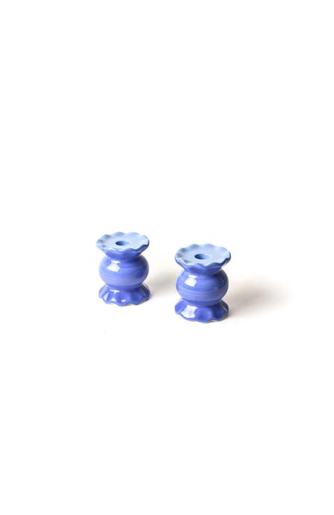 Iris Blue Small Knob Candle Holder with Ruffle Set of 2