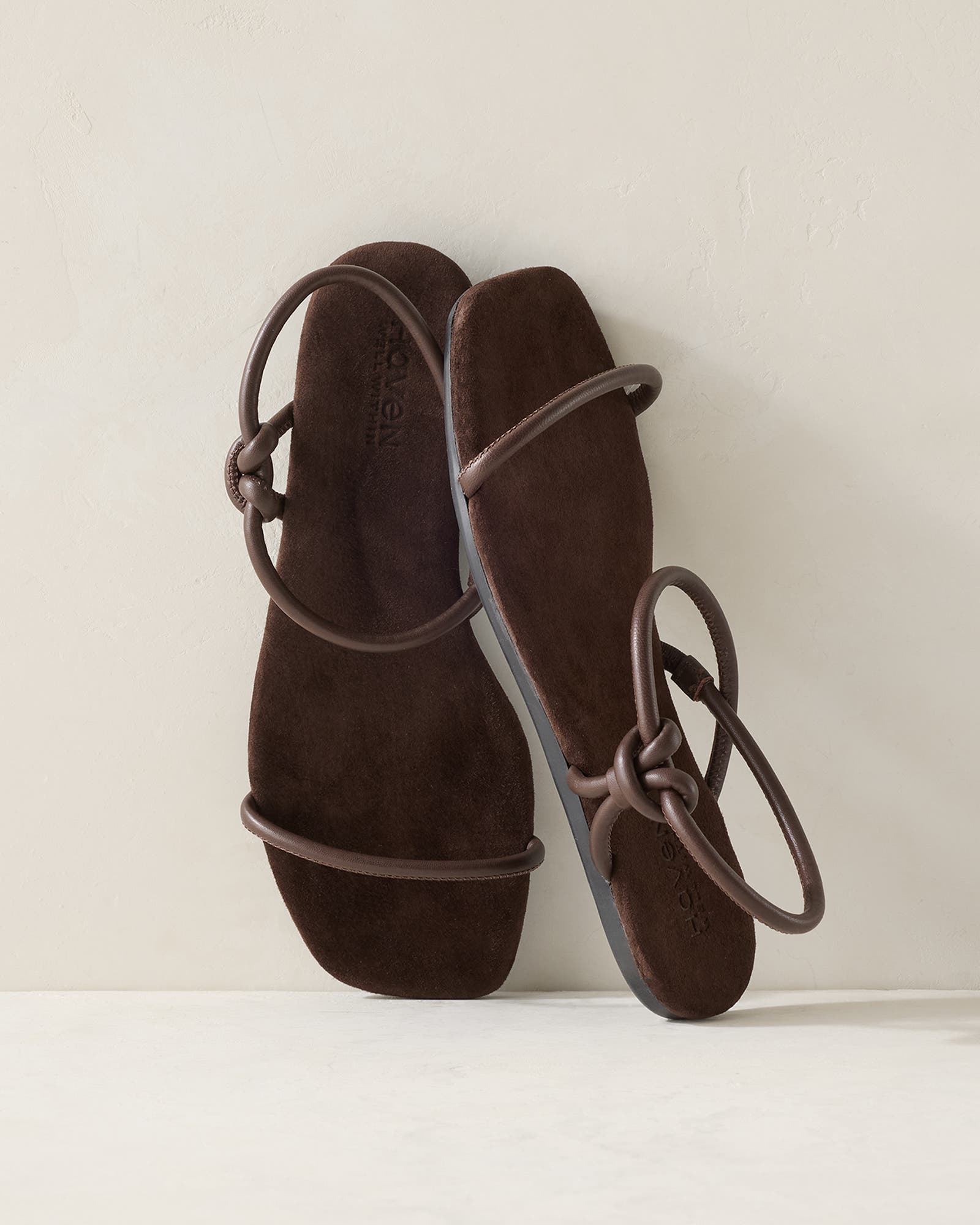 Haven Well Within Leather Double Strap Knot Sandals, Main, color, Coffee Bean