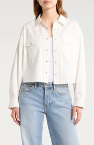 Re/Done Camper Raw Hem Crop Snap-Up Twill Shirt