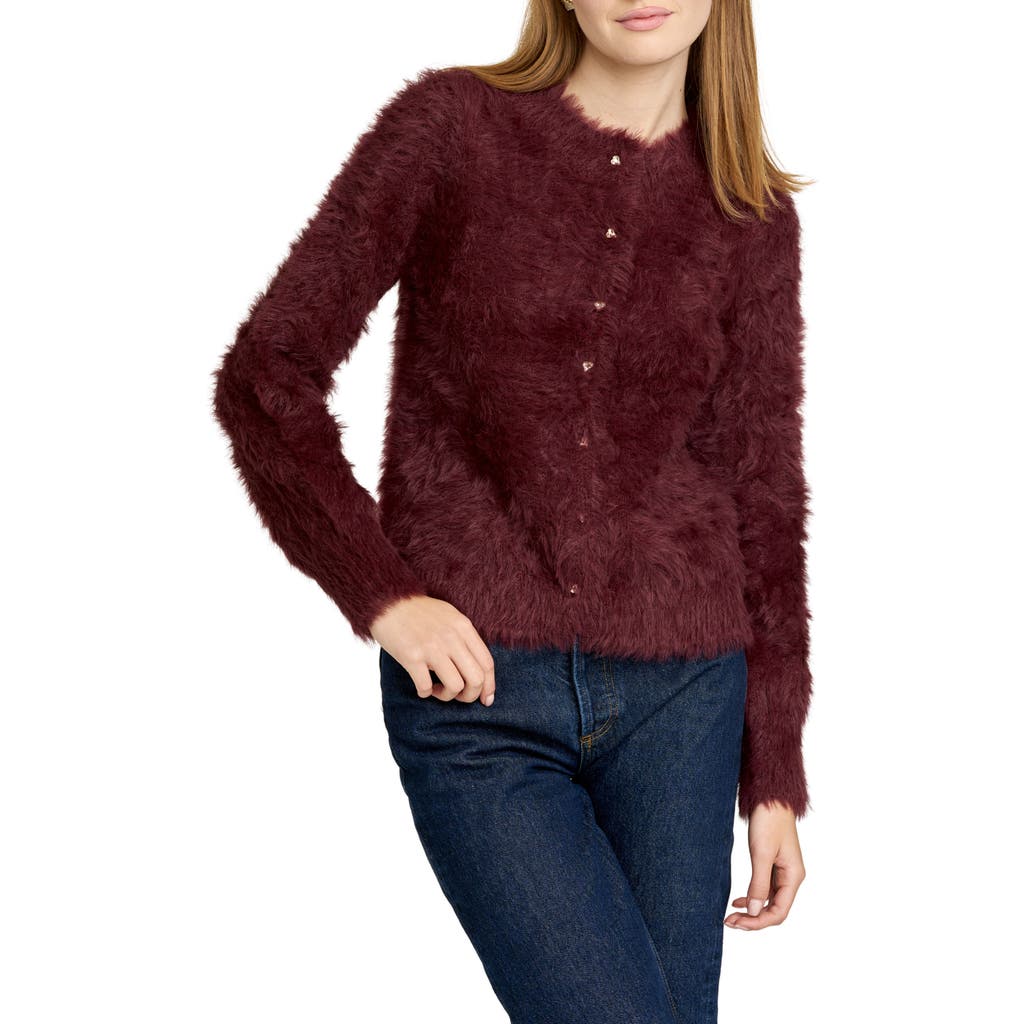 Wayf Kat Fuzzy Cardigan In Burgundy