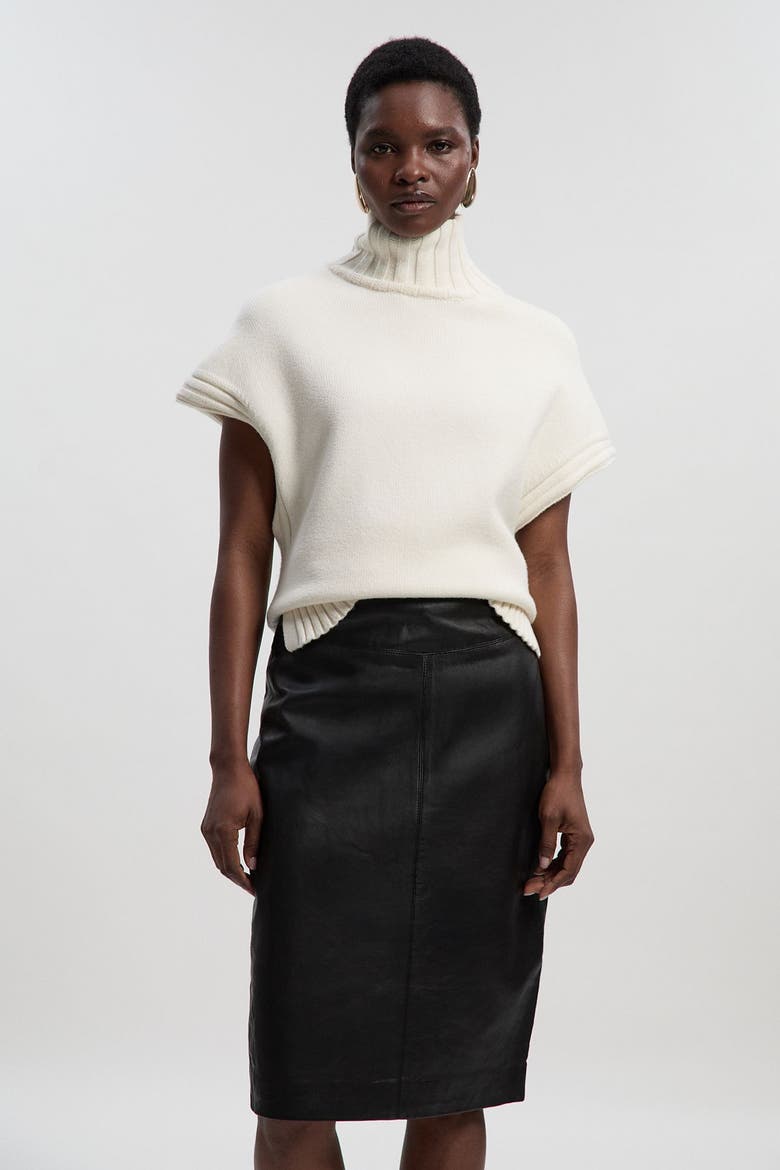 Leather Signature Pencil Skirt, Alternate, color, Black