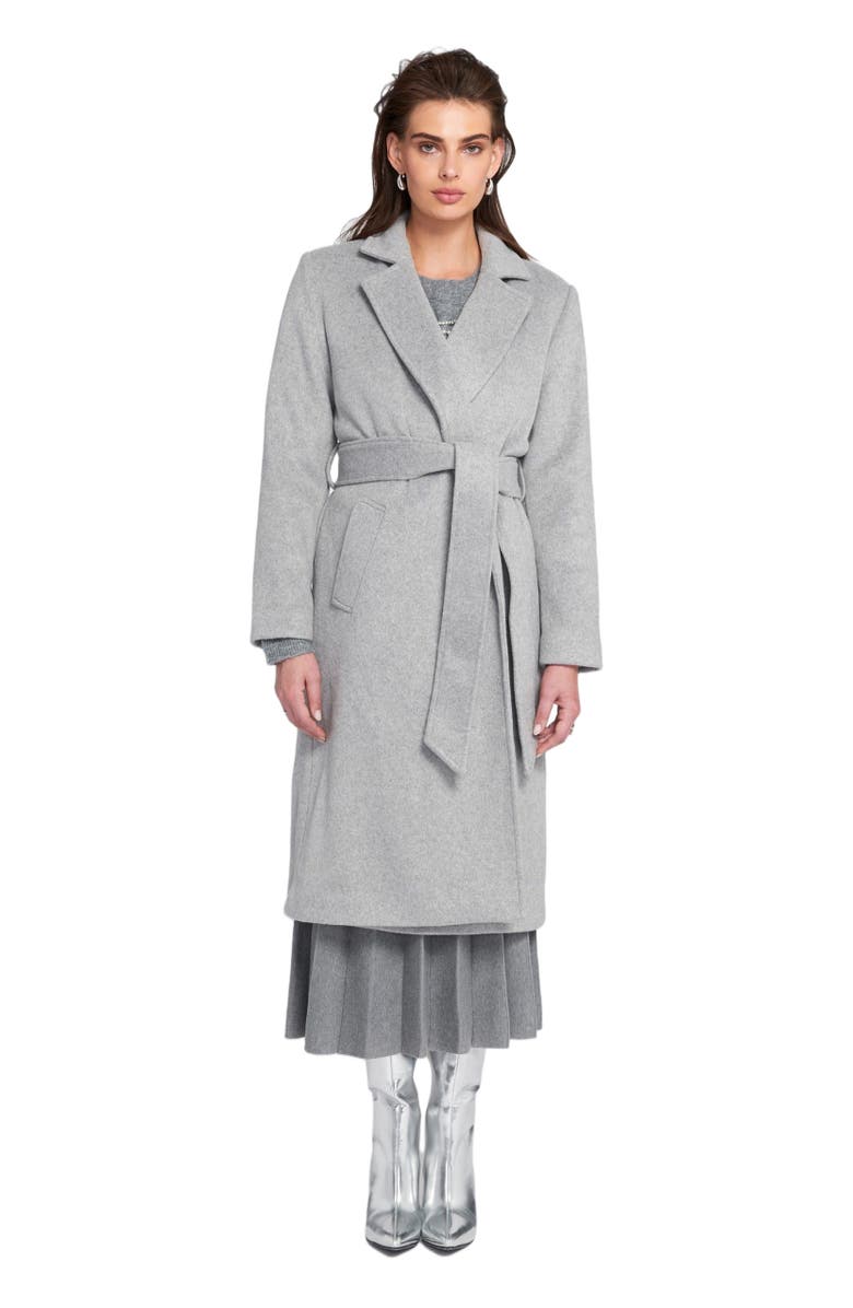 ELLE Collection Melton Wrap Coat Belted/Wrap, Main, color, Grey