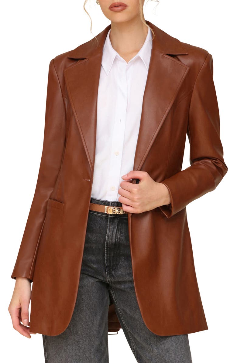 Avec Les Filles Faux-Ever Leather<sup>™</sup> Strong Shoulder Belted Blazer, Alternate, color, Cherrywood