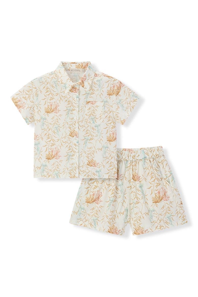 Linen Buttonup Shirt And Shorts Set, Main, color, Under the Sea