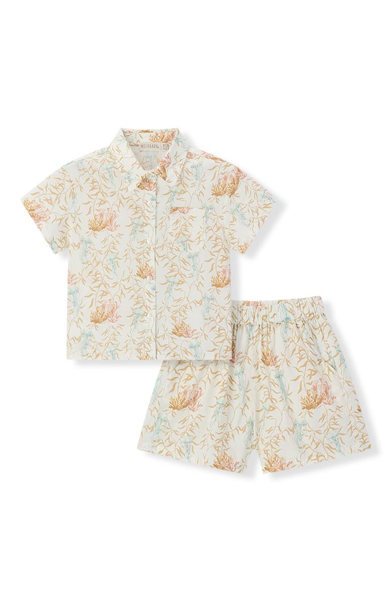 Milkbarn Linen Buttonup Shirt And Shorts Set, Main, color, Under The Sea