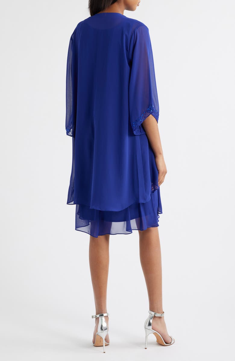 SL FASHIONS Embellished Tiered Dress & Jacket Set, Alternate, color, Iris