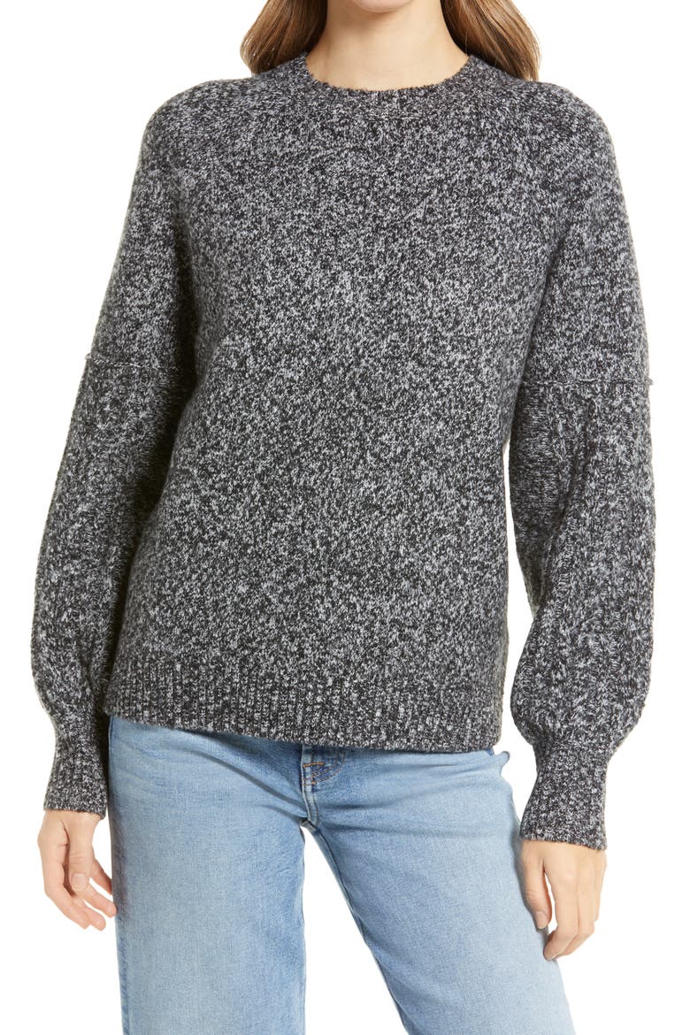 Women's Cable Knit Sleeve Crewneck Sweater, Main, color, GREY MARL