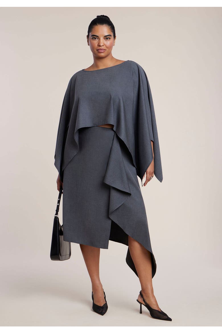 Draped Cape Top, Alternate, color, DARK HEATHER GREY