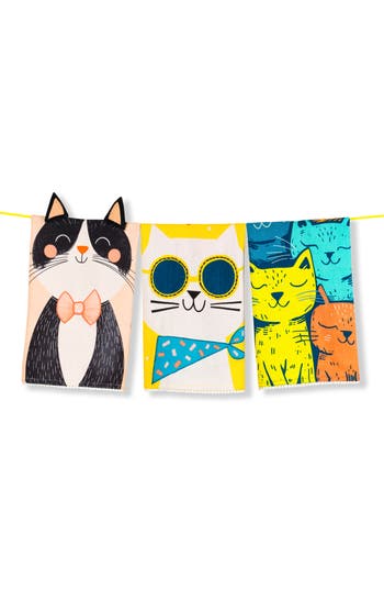 Tiramisu Cool Cats Set Of 3 Cotton Kitchen Towels In Multi