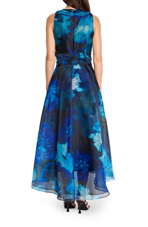 Tahari Asl Floral Organza Evening Gown In Blue