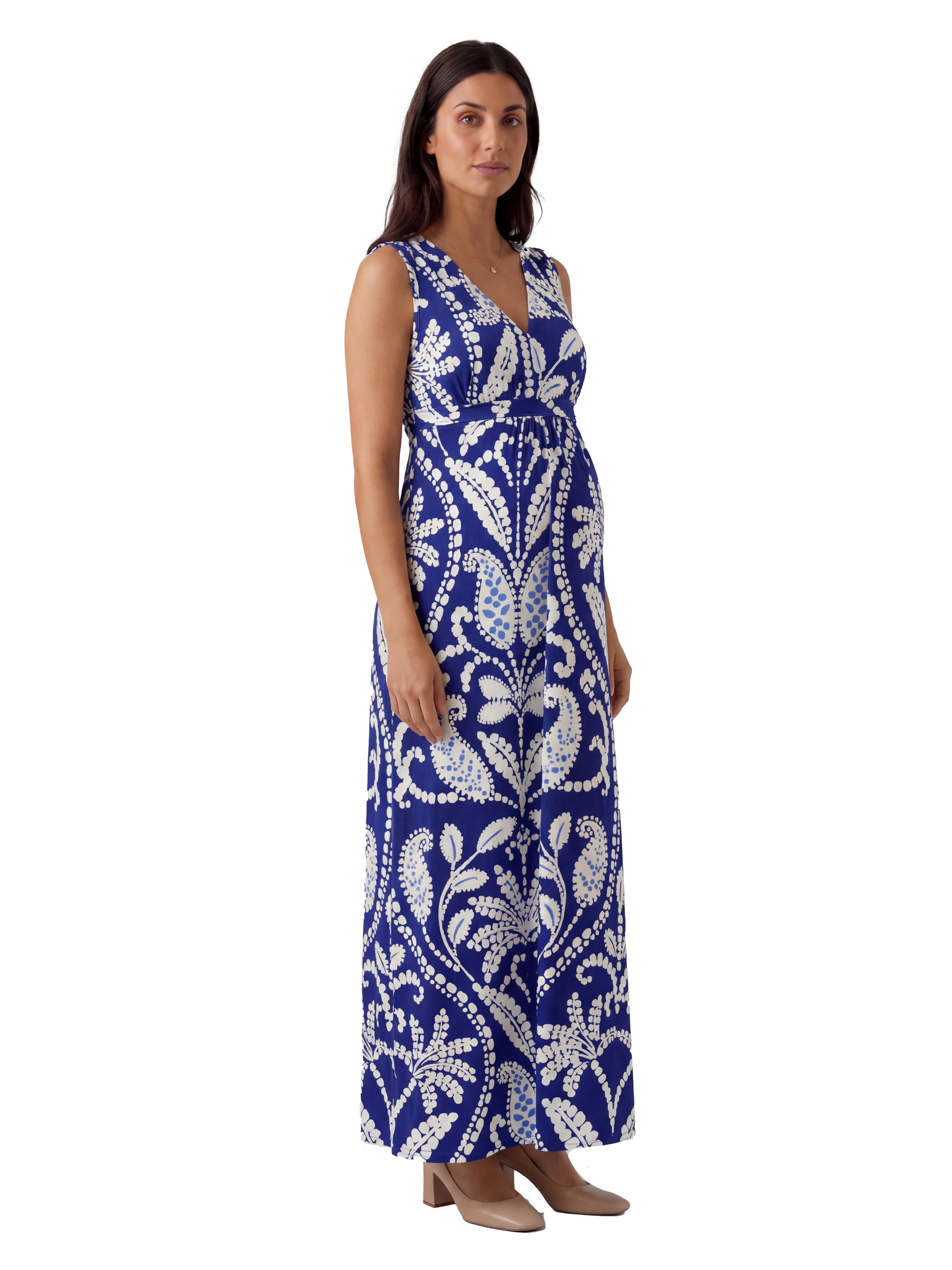Maternity Essential Abstract Print V-Neck Sleeveless Tie Back Empire Waist Maxi Dress - image 2