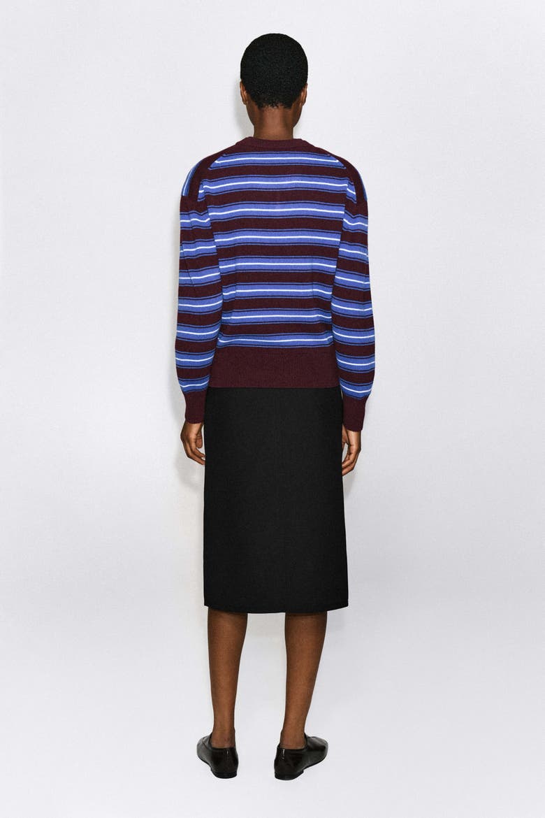 Merino Wool Layered V-neck Sweater, Alternate, color, COBALT / BURGUNDY / STRIPED