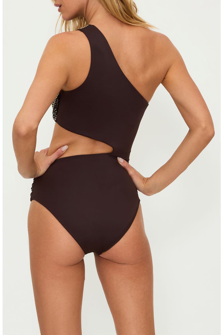 Anja Stud Cutout One-Piece Swimsuit, Alternate, color, JAVA JEWEL
