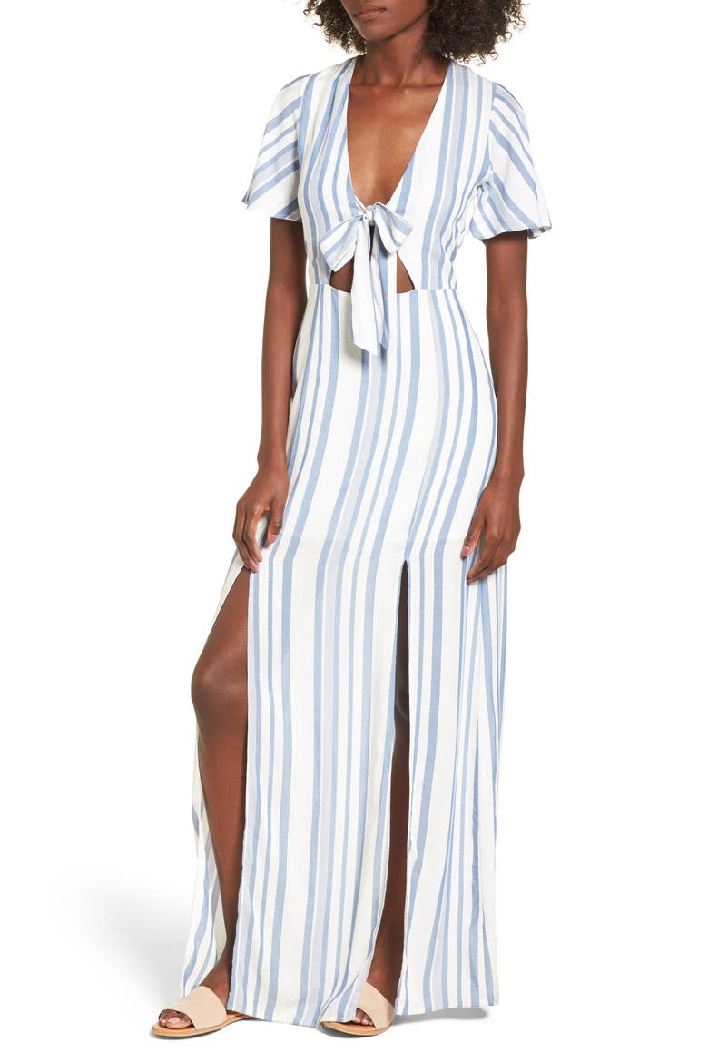 Bow Front Marina Maxi Dress, Main, color, WHITE/ BLUE