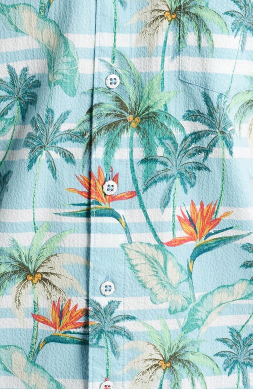 Tommy Bahama Nova Wave Palmero Stripe Floral Short Sleeve Seersucker Button-up Shirt In Blue Whisper