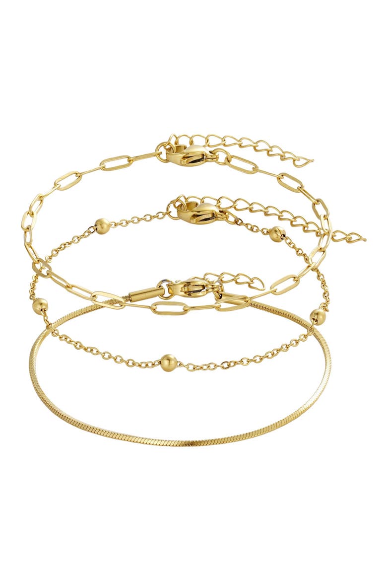 Set of 3 Assorted Chain Bracelets, Main, color, GOLD