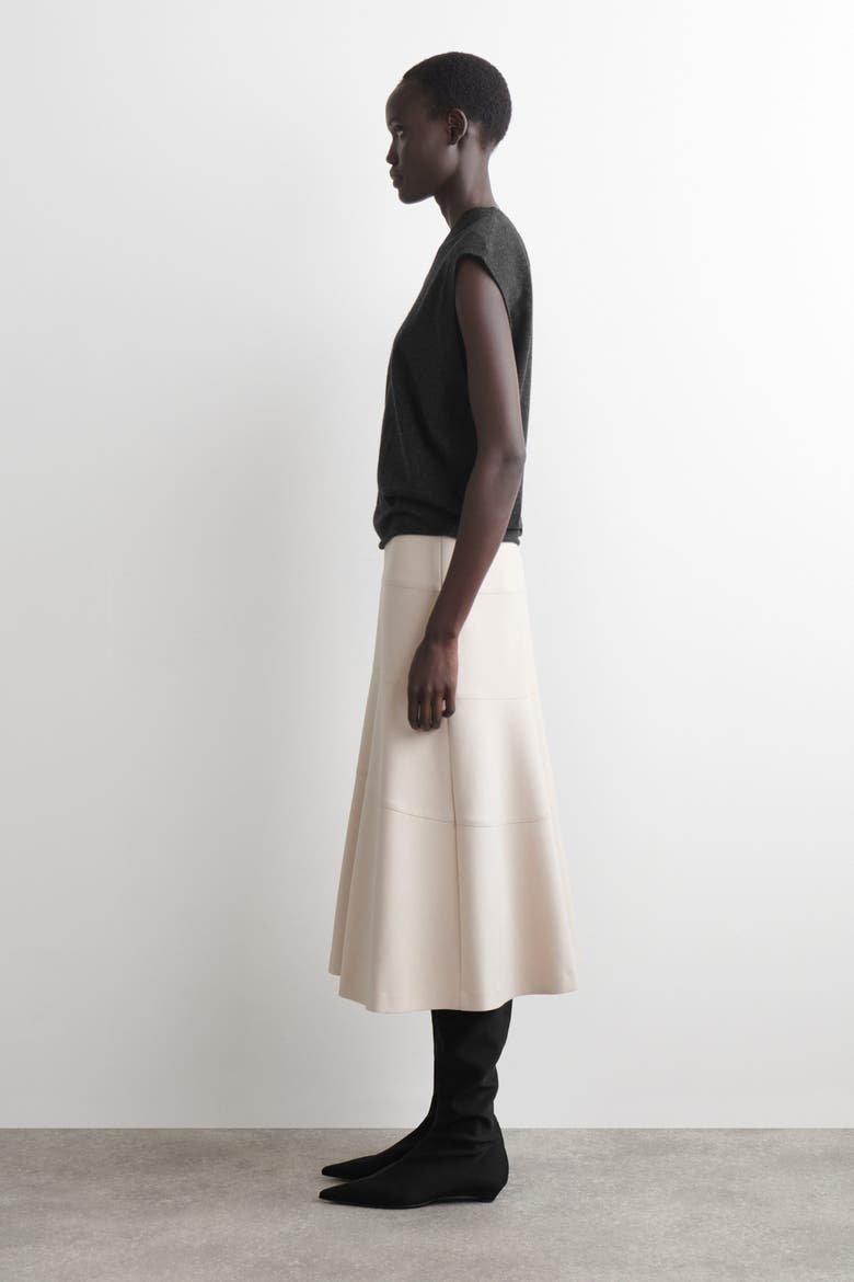 Curved A-Line Midi Skirt, Alternate, color, LIGHT BEIGE