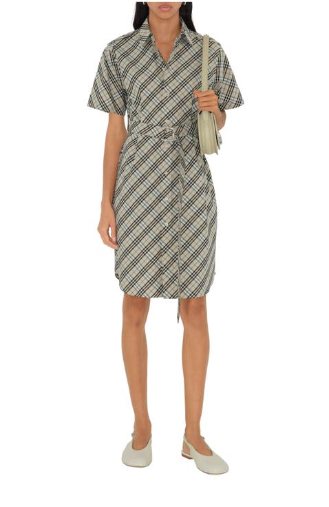 Check Cotton Shirt Dress
