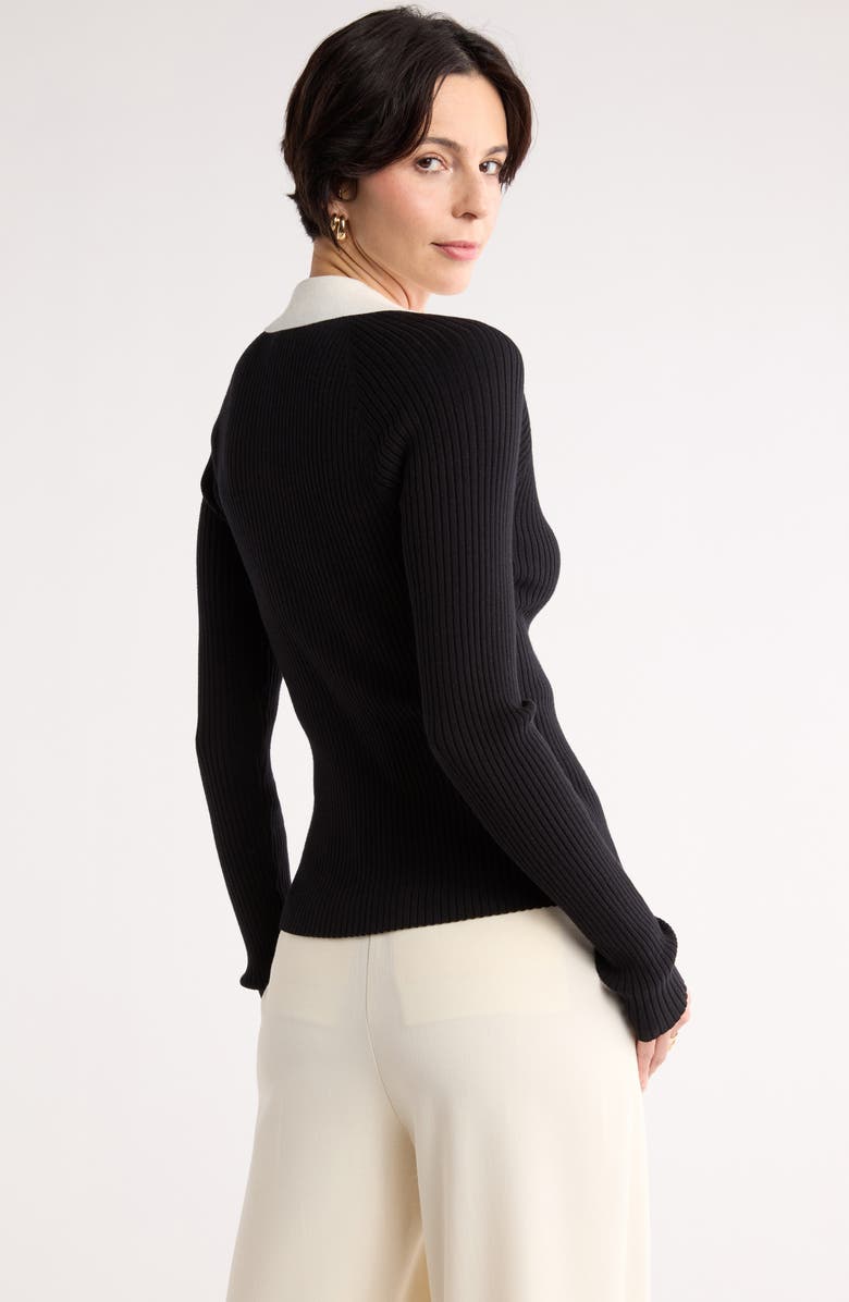 NORDSTROM RACK Raglan Polo Cardigan, Alternate, color, Black- Ivory Tofu Combo