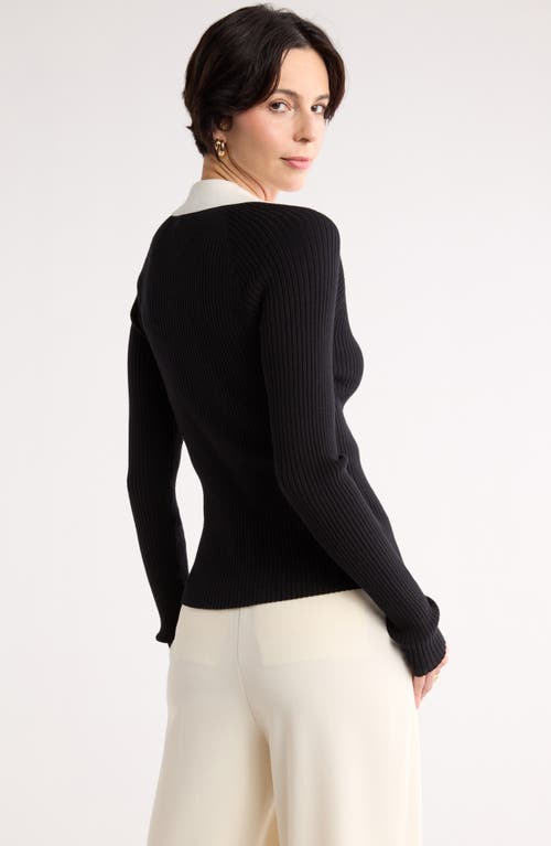 Nordstrom Rack Raglan Polo Cardigan In Black