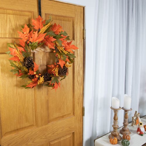 Northlight Leaves, Pinecones And Berries Artificial Fall Harvest Wreath, 24-inch, Unlit In Multi