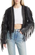 AZALEA WANG Fringe & Rivet Detail Faux Leather Jacket