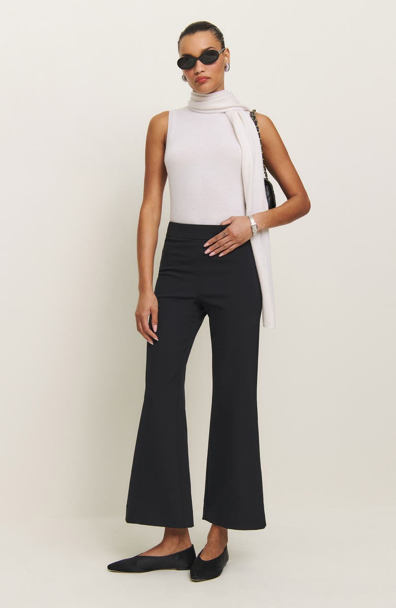 Reformation Tanya Knit Flare Ankle Pants, Alternate, color, Black