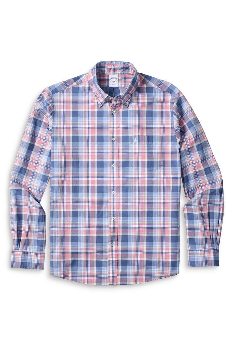 B+T Essentials Fit by Dxl Big & Tall  Multi Plaid Oxford Friday Sport Shirt, Main, color, 