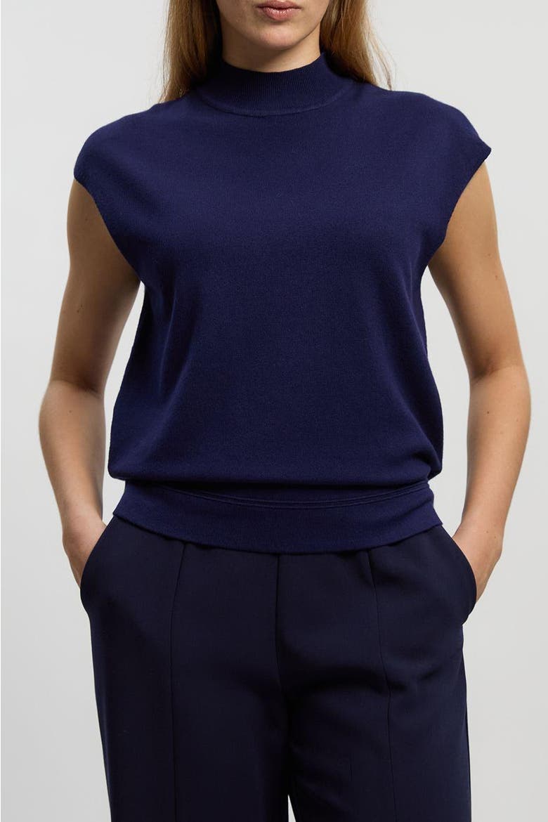 High Neck Knit Tank Top, Alternate, color, Navy