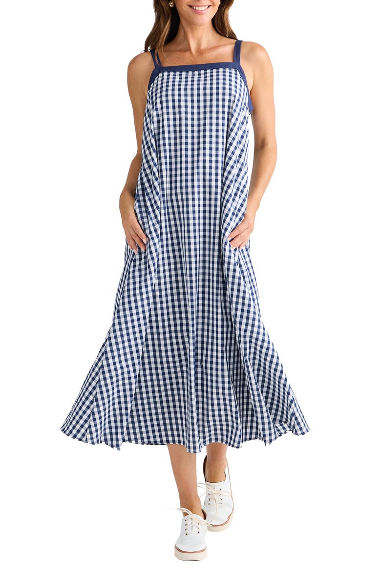 Erica Gingham Midi Dress, Main, color, NAVY GINGHAM