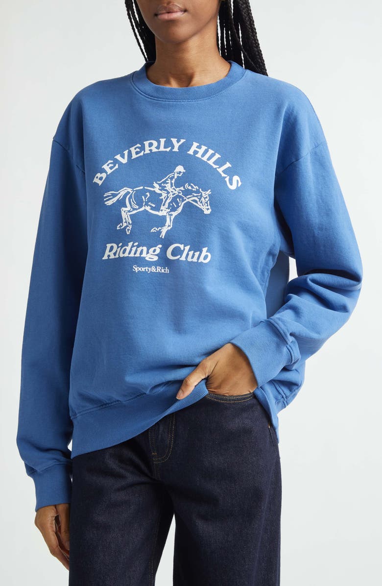 Sporty & Rich Beverly Hills Riding Club Graphic Sweatshirt, Alternate, color, Pier Blue