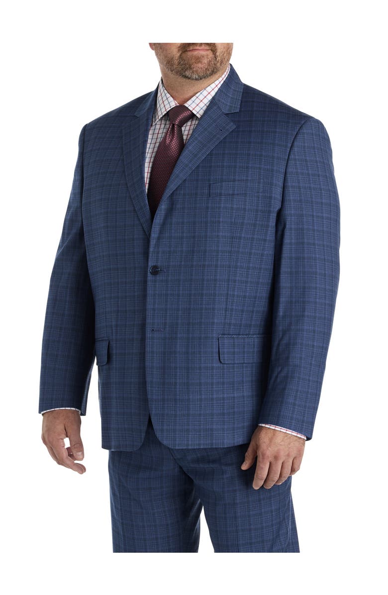 Oak Hill by DXL Big & Tall Washed Plaid Jacket-Relaxer Suit Jacket, Main, color, Blue