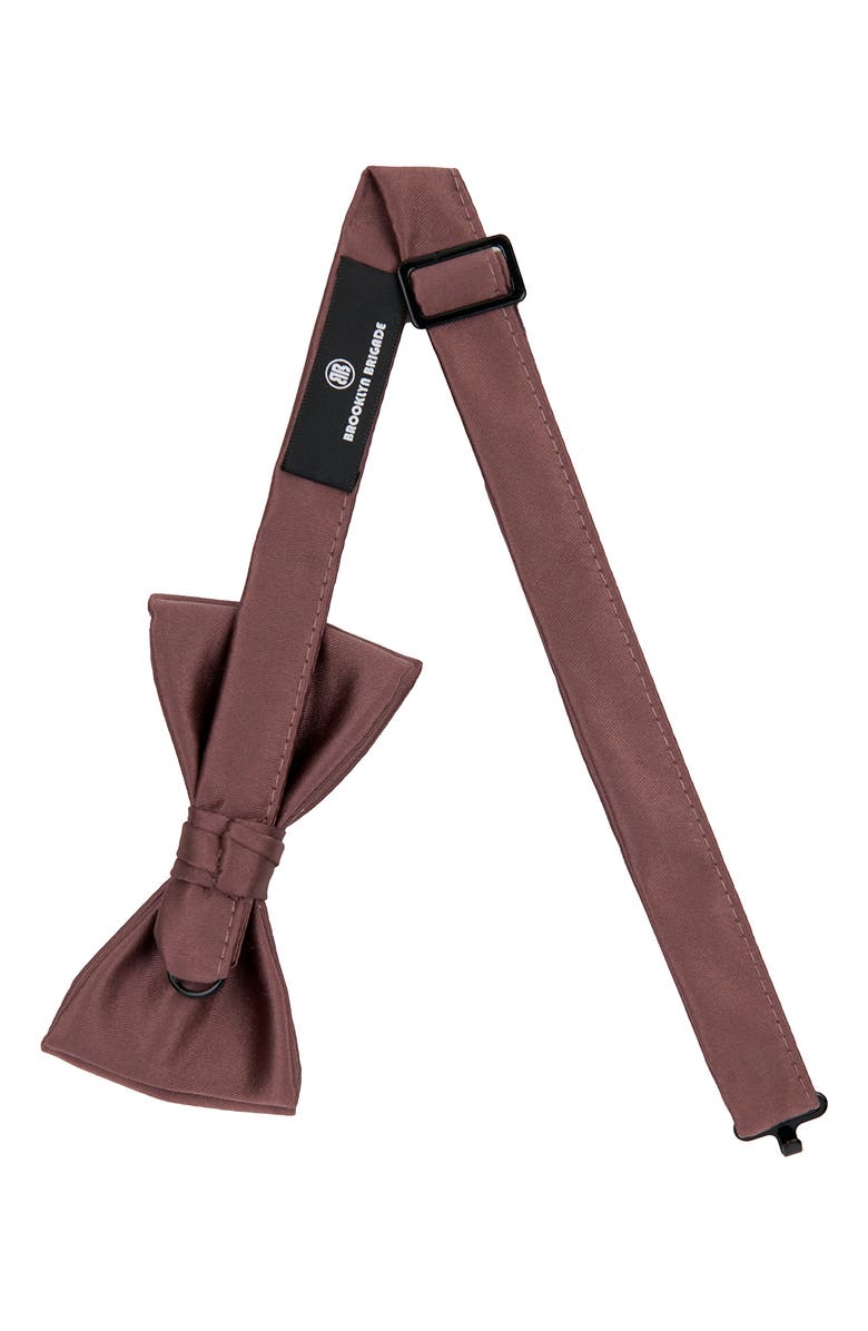 Brooklyn Brigade Men's Solid Satin Pre-Tied Bow Tie, Alternate, color, Dark Mauve