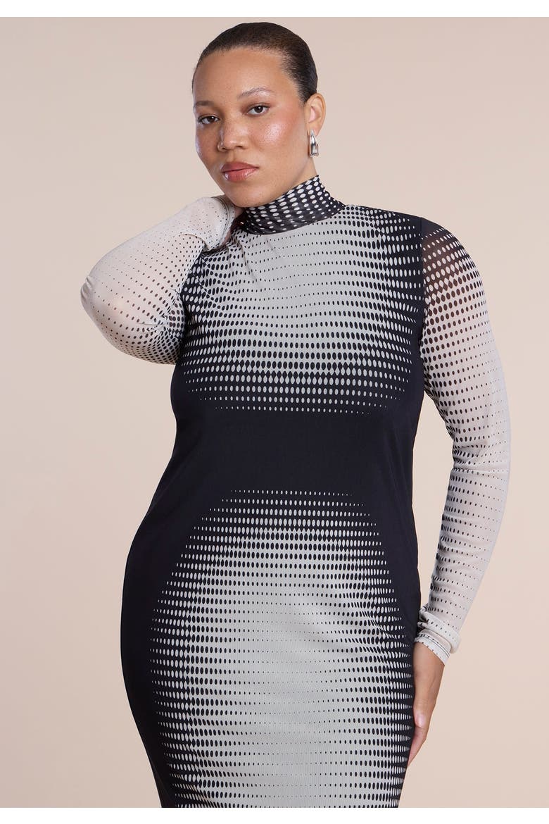 Printed Stretch Mesh Maxi Dress, Alternate, color, PLACED POLKA DOT