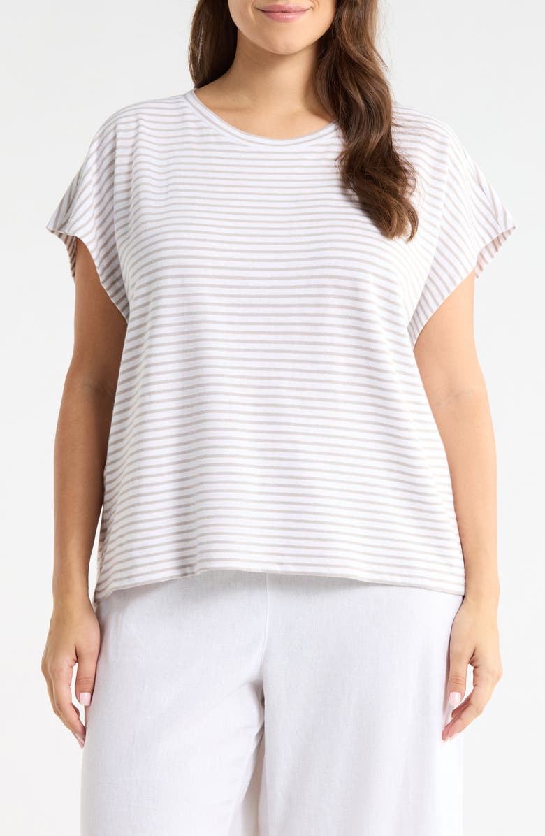 Eileen Fisher Stripe Crewneck Organic Cotton Top, Main, color, Chalk