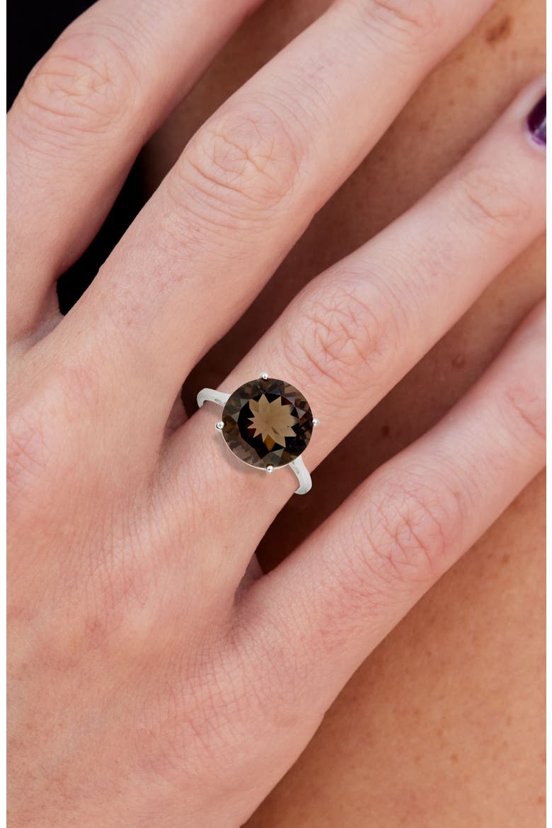 Semiprecious Stone Solitaire Ring, Alternate, color, SILVER/ SMOKY QUARTZ