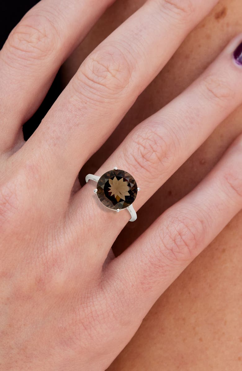 SAVVY CIE JEWELS Semiprecious Stone Solitaire Ring, Alternate, color, Silver/ Smoky Quartz