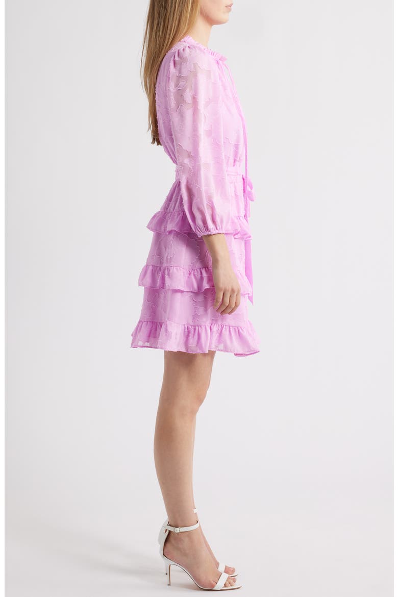 Tie Waist Long Sleeve Tiered Dress, Alternate, color, PEONY